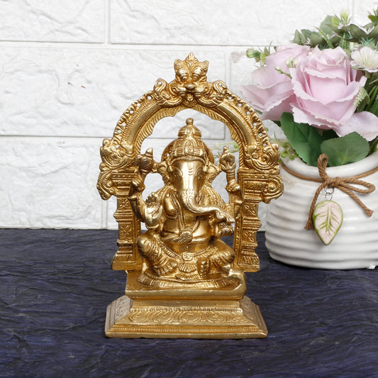 Brass Ganesh Bhagwan Idol Ganesha Statue Ganpati Murti for Puja Home Entrance Decor Diwali Gift 7 Inch. - SvarupArt