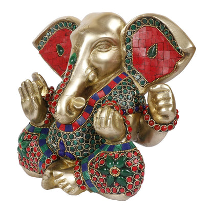Brass Ganesha Idol for Home Decoration Ganpati Statue Murti for Gift Height 8 Inch Weight 5.1 Kg Color Multicolor - SvarupArt