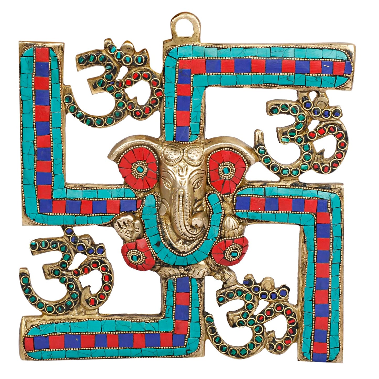 Brass Om Ganesha Swastika Wall Hanging, Brass Ganesh for Decor Entrance 8 Inch - SvarupArt