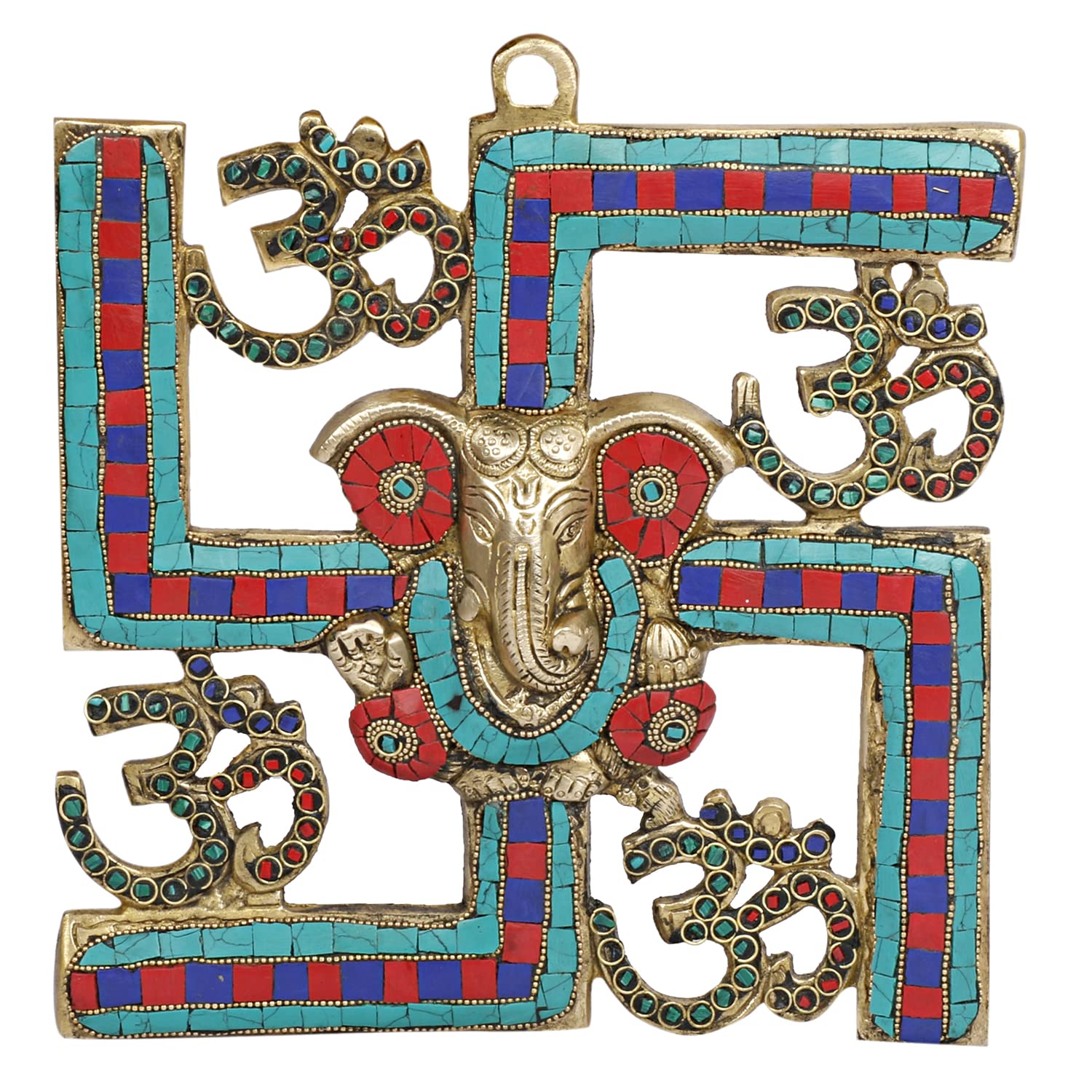 Brass Om Ganesha Swastika Wall Hanging, Brass Ganesh for Decor Entrance 8 Inch - SvarupArt
