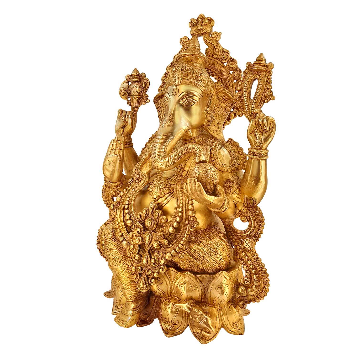 Brass Ganesha Idol for Home Decoration Ganpati Statue Murti for Gift Height 21 Inch Weight 22 Kg Color Gold - SvarupArt