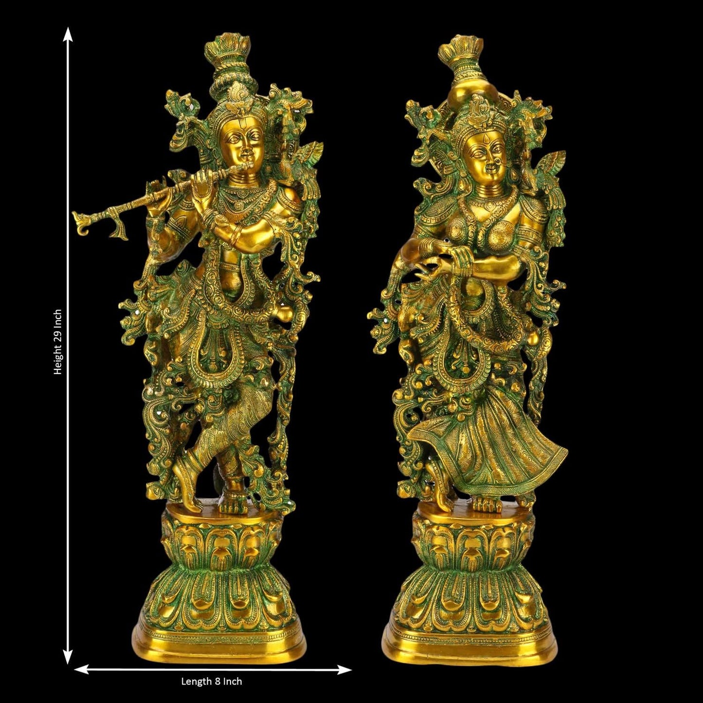 SVARUP Big Brass Radha Krishna Pair Idol Radhay Krishan Murti in Multicolor Home Decor Puja Gift Height 29 Inch - SvarupArt