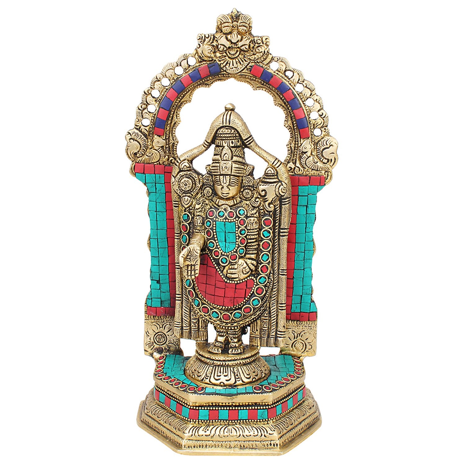 Brass Tirupati Balaji Venkateshwara Statue Vishnu Chakra Namah Shankh Murti Lord Srinivasa Religious Idol - SvarupArt