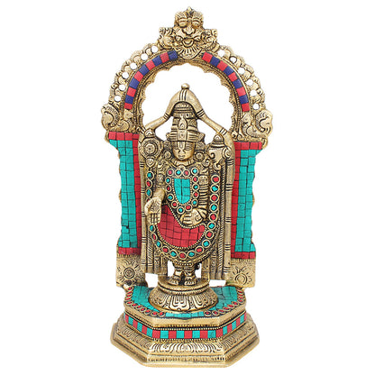 Brass Tirupati Balaji Venkateshwara Statue Vishnu Chakra Namah Shankh Murti Lord Srinivasa Religious Idol - SvarupArt