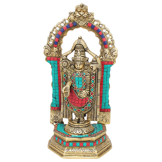 Brass Tirupati Balaji Venkateshwara Statue Vishnu Chakra Namah Shankh Murti Lord Srinivasa Religious Idol - SvarupArt