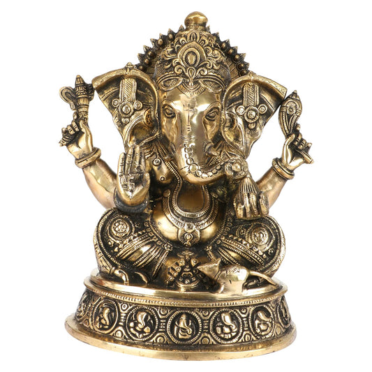 Brass Ganesha Idol for Home Decoration Ganpati Statue Murti for Gift Height 11 Inch Weight 7 Kg Color Antique Gold - SvarupArt