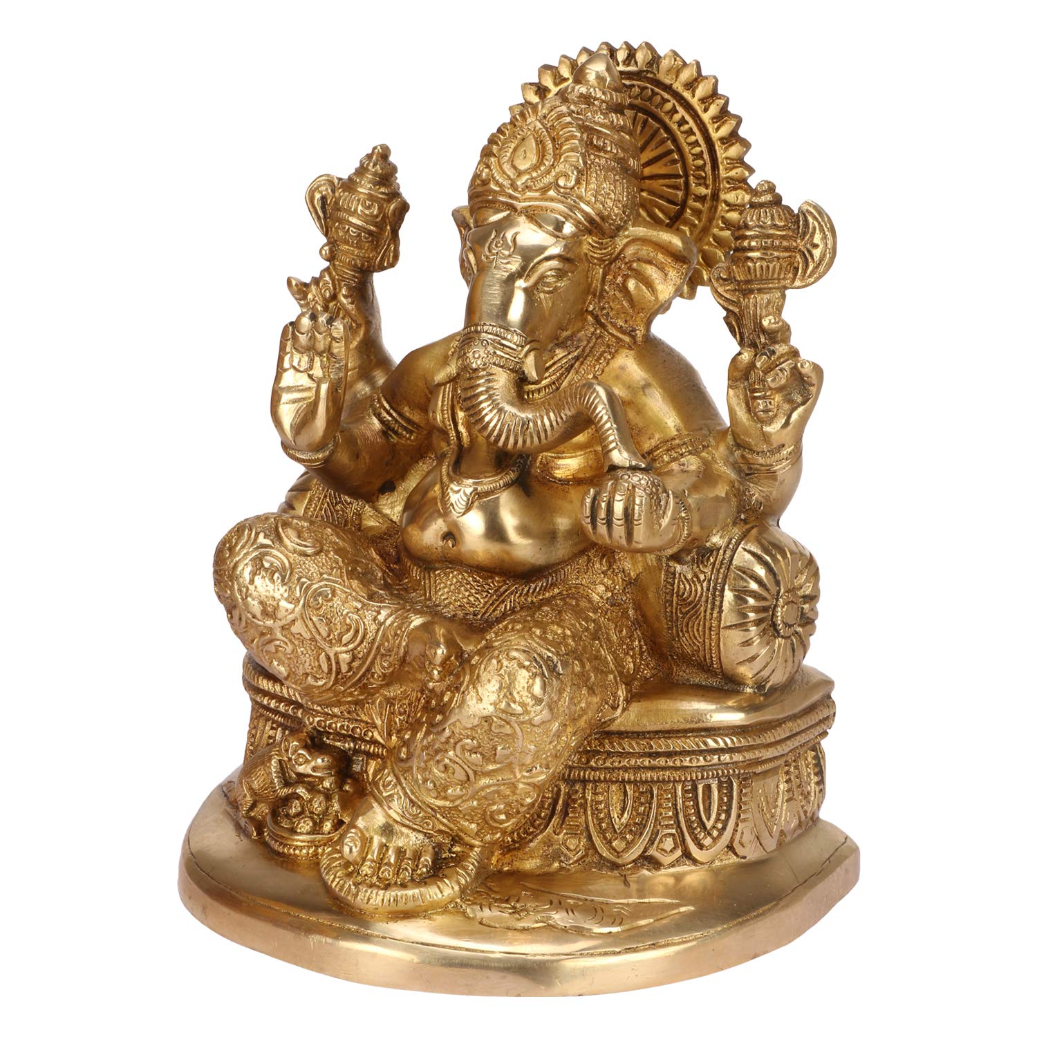 Brass Ganesha Idol for Home Decoration Ganpati Statue Murti for Gift Height 7.5 Inch Weight 2.9 Kg Color Gold - SvarupArt