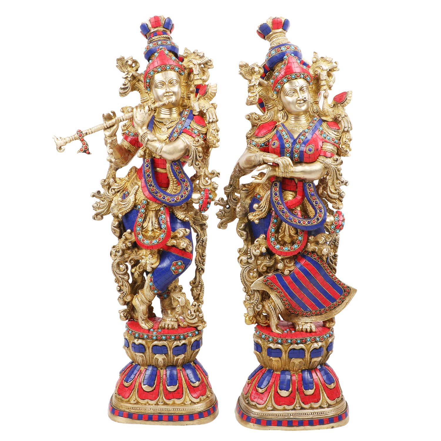 Big Brass Radha Krishna Idol Radhay Krishan Murti in Multicolor Height 29 Inch - SvarupArt