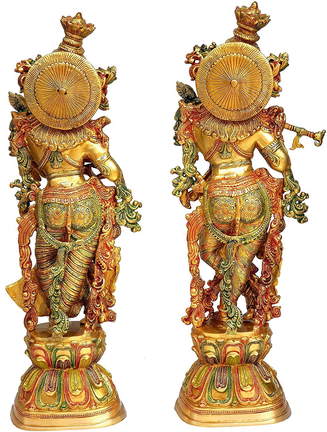 Big Brass Radha Krishna Pair Idol Radhay Krishan Murti in Multicolor Height 29 Inch - SvarupArt