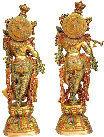 Big Brass Radha Krishna Pair Idol Radhay Krishan Murti in Multicolor Height 29 Inch - SvarupArt