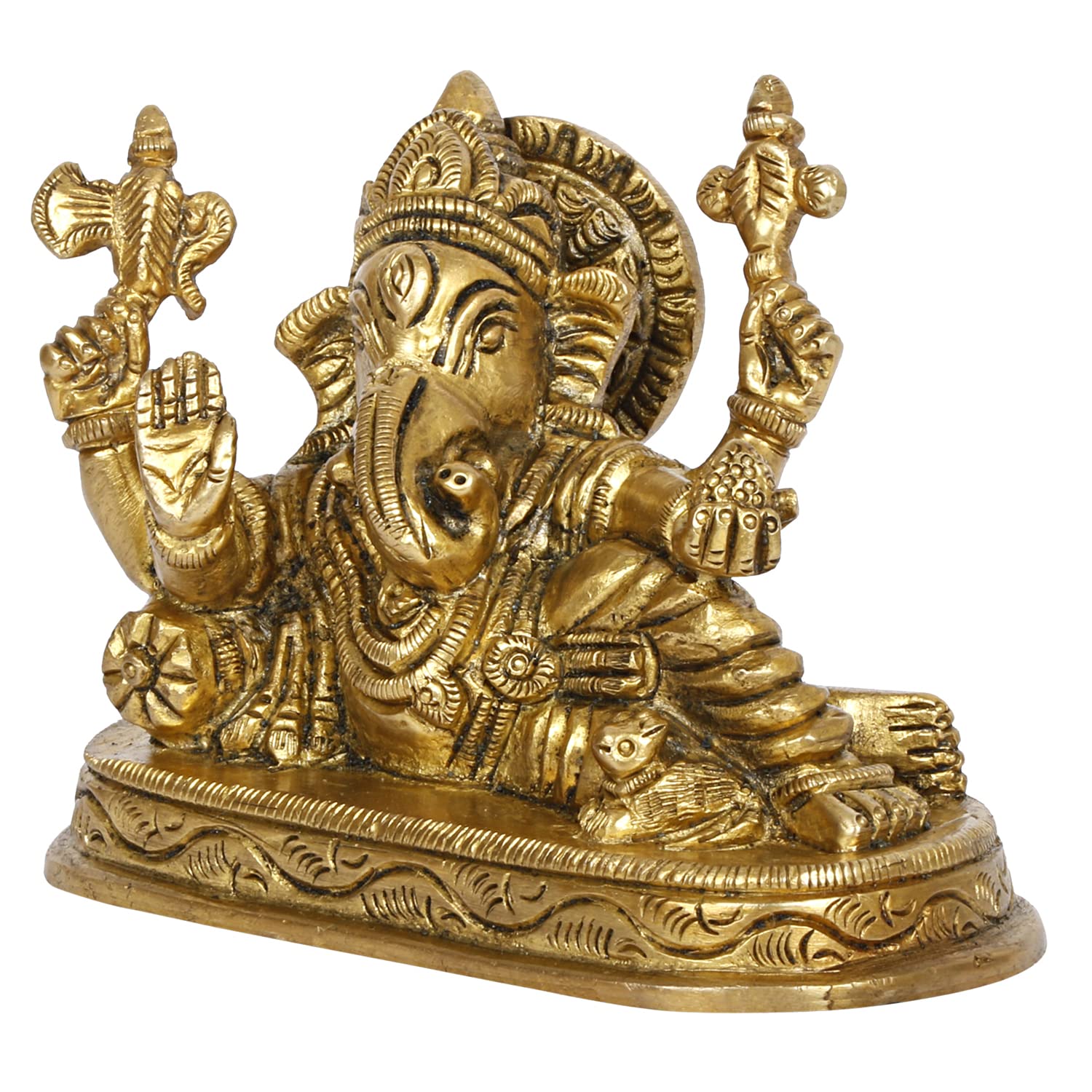 Brass Ganesha Resting Blessing Ganesh Idol Showpiece Statue Good Luck & Success. - SvarupArt