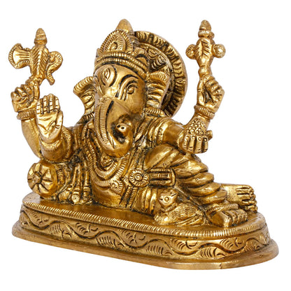 Brass Ganesha Resting Blessing Ganesh Idol Showpiece Statue Good Luck & Success. - SvarupArt