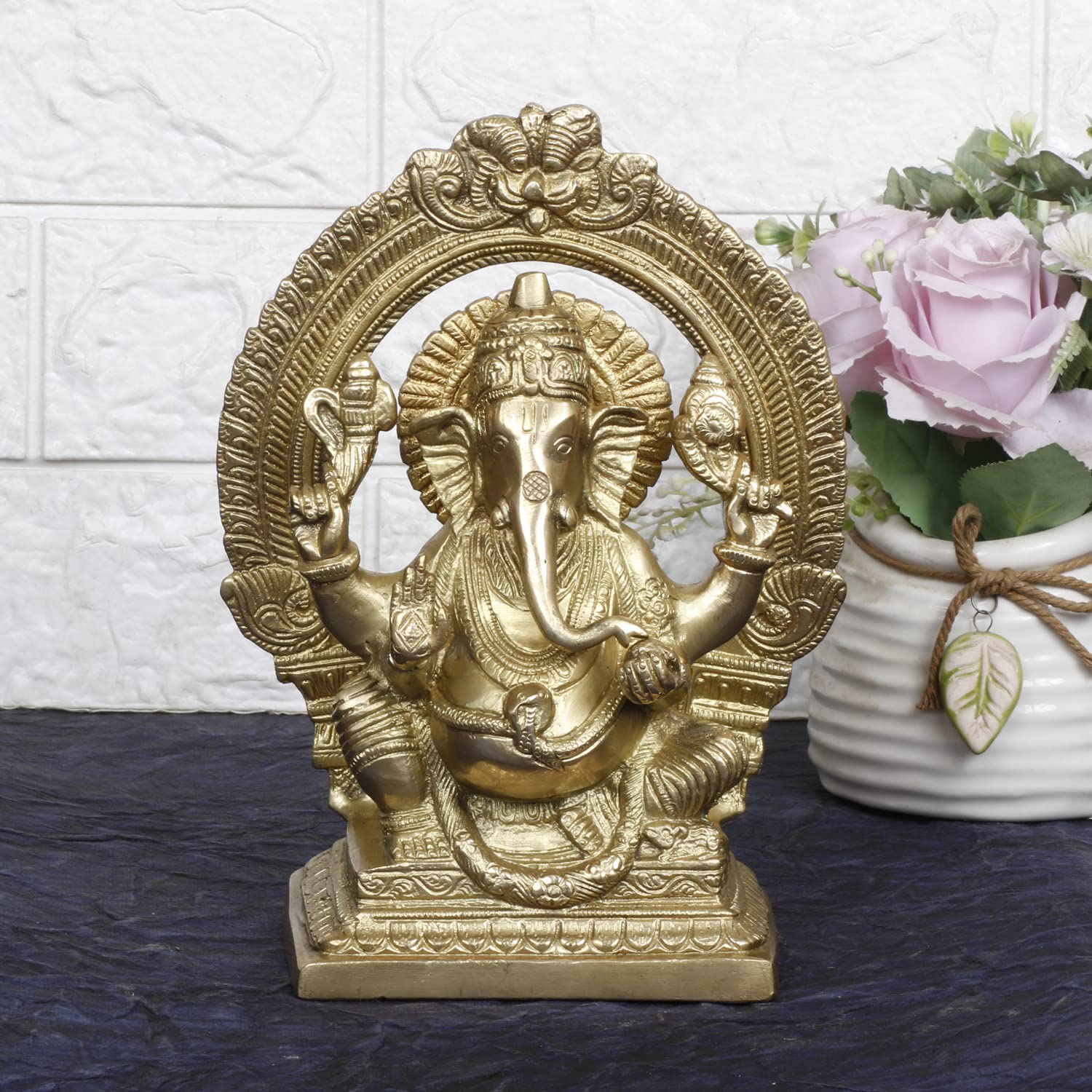 Brass Ganesh Bhagwan Idol Ganesha Statue Ganpati Murti for Home Entrance Decor Diwali Gift Height 8.25 Inch. - SvarupArt