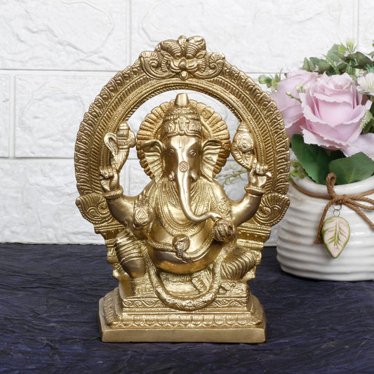 Brass Ganesh Bhagwan Idol Ganesha Statue Ganpati Murti for Home Entrance Decor Diwali Gift Height 8.25 Inch. - SvarupArt