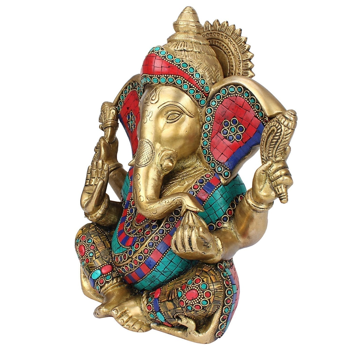 Brass Ganesha Murti Big Ear Ganesh Idol Statue Figurine for Puja Decor Gift 11 Inch Multicolor