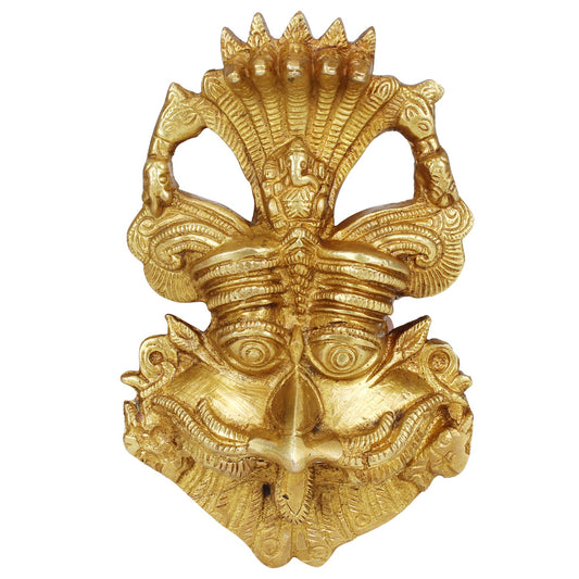 Brass Yali Face Kirtimukha Wall Hanging Mask With Ganesha top Sculpture Evil Eye Protector Home Decor 6 Inch - SvarupArt