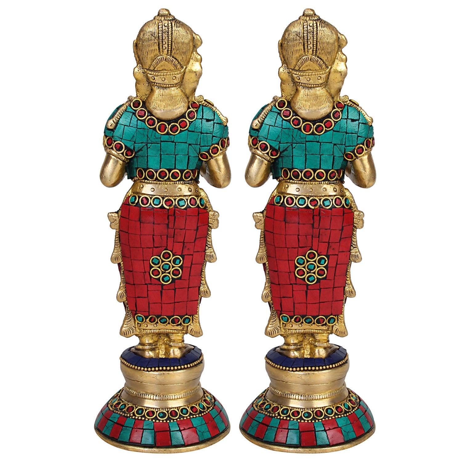 Brass Deep Lakshmi Idols Diya Lady Depa Laxmi Lady Standing with Lamps, Deeplakshmi, Deep Laxmi Set of 2 Multicolor - SvarupArt