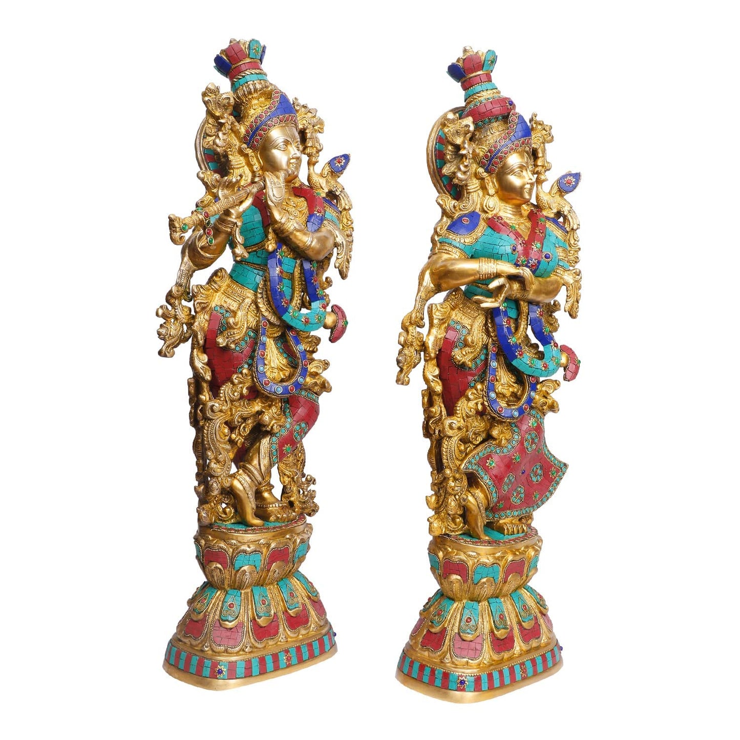 Brass Radha Krishna Murti Big Size Idol for Gift Height 29 Inch Weight 33 Kg Multicolor - SvarupArt