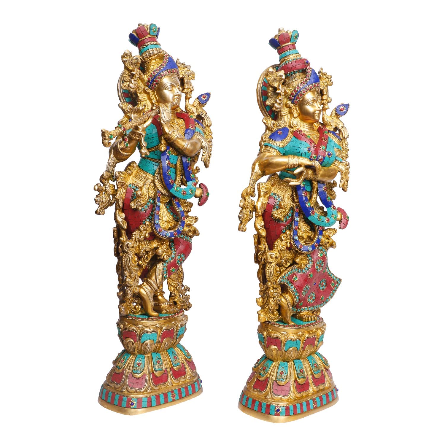 Brass Radha Krishna Murti Big Size Idol for Gift Height 29 Inch Weight 33 Kg Multicolor - SvarupArt