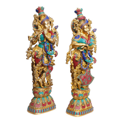Brass Radha Krishna Murti Big Size Idol for Gift Height 29 Inch Weight 33 Kg Multicolor - SvarupArt