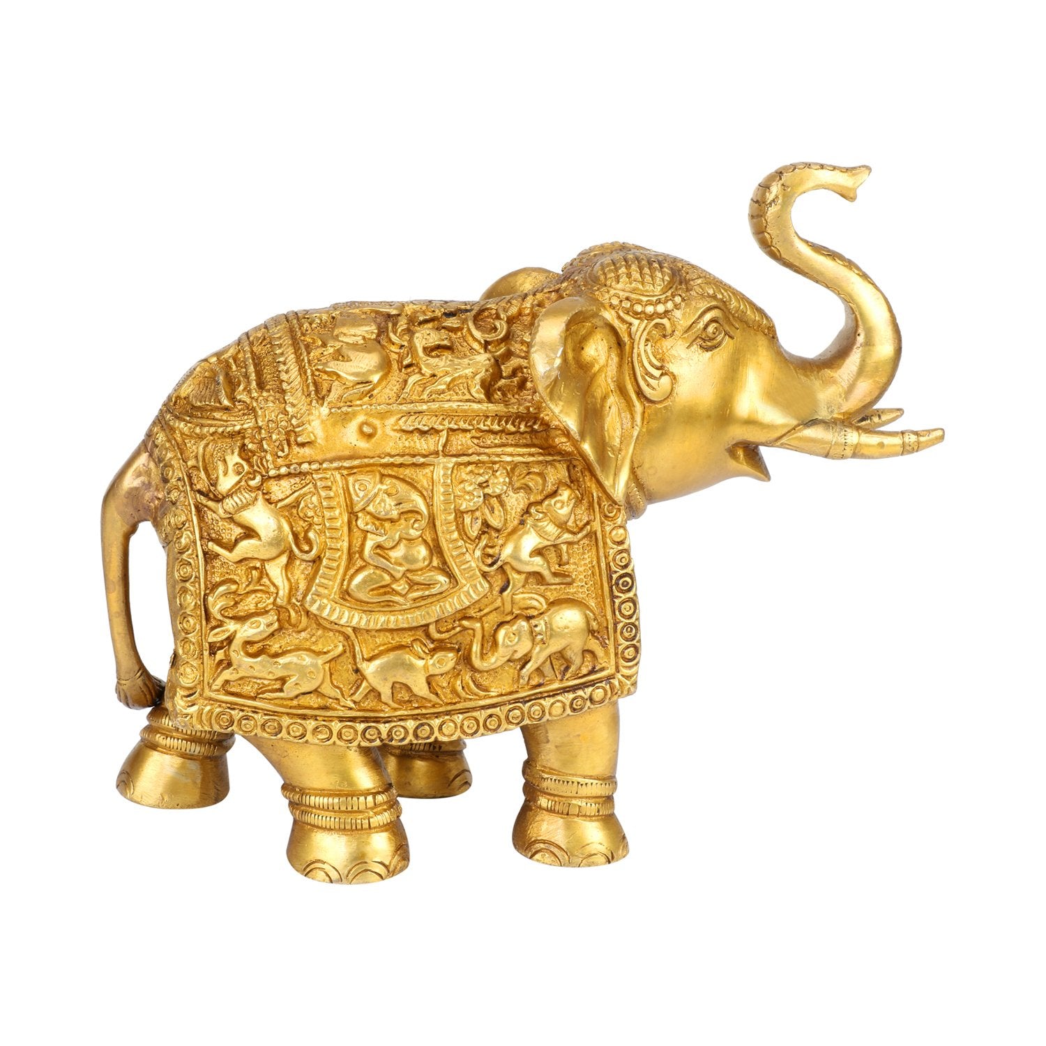 Brass Ganesha Carving Trunk Up Elephant Showpiece Figurine Fengshui Vastu Lucky Decorative Items for Home Decor - SvarupArt