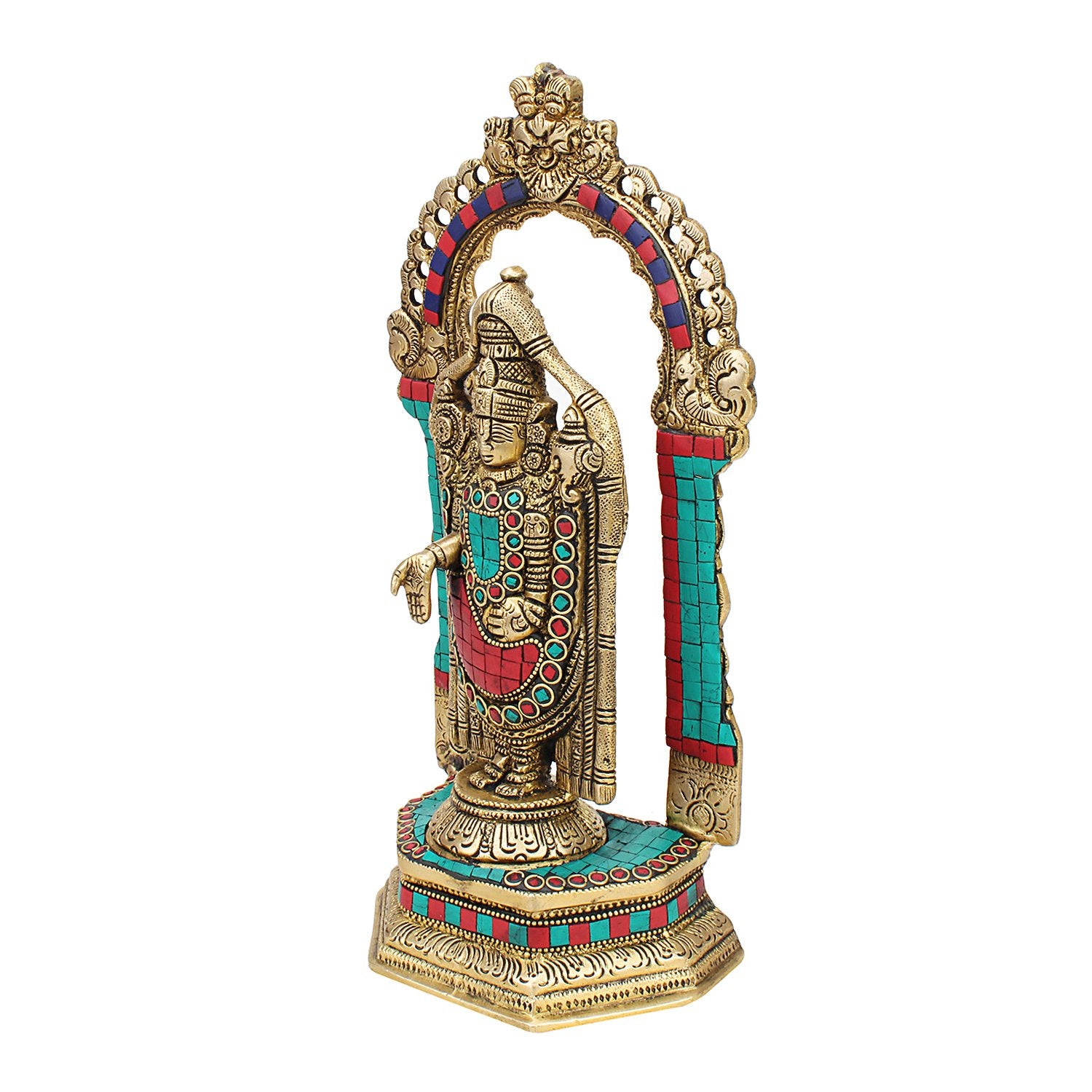Brass Tirupati Balaji Venkateshwara Statue Vishnu Chakra Namah Shankh Murti Lord Srinivasa Religious Idol - SvarupArt