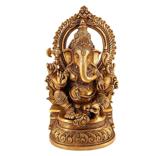 Brass Ganesha Idol for Home Decoration Ganpati Statue Murti for Gift Height 15 Inch Weight 11.8 Kg Color Gold - SvarupArt