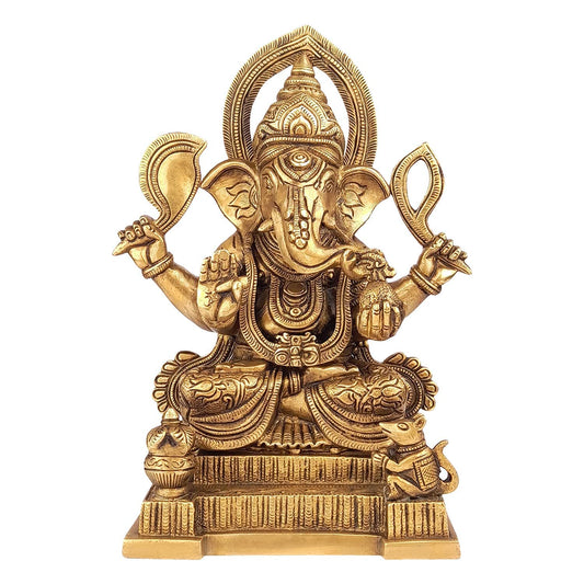 Brass Ganesha Idol for Home Decoration Ganpati Statue Murti for Gift Height 10 Inch Weight 4.3 Kg Color Gold - SvarupArt