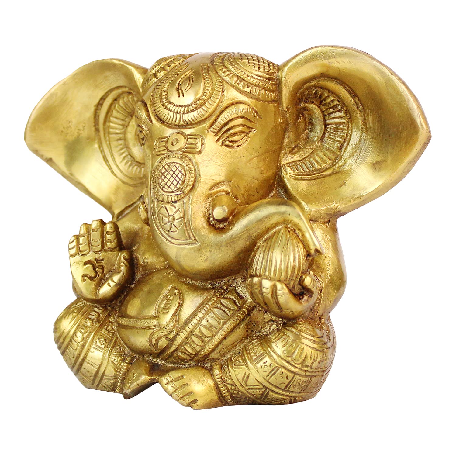 Brass Sitting Ganesha Idol In Gold Color Height 10 Inch Weight 1.9 Kg - SvarupArt