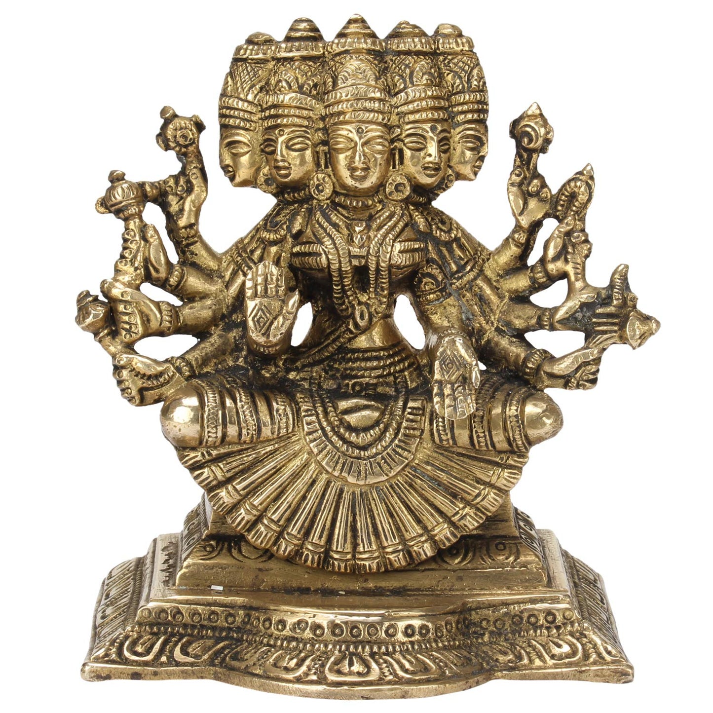 Brass Panchmukhi Gayatri MATA Devi Idol Savitri Statue, Home Decor, Savitri, Vedamata Murti,Gold, 5 Inch, 1 Piece - SvarupArt