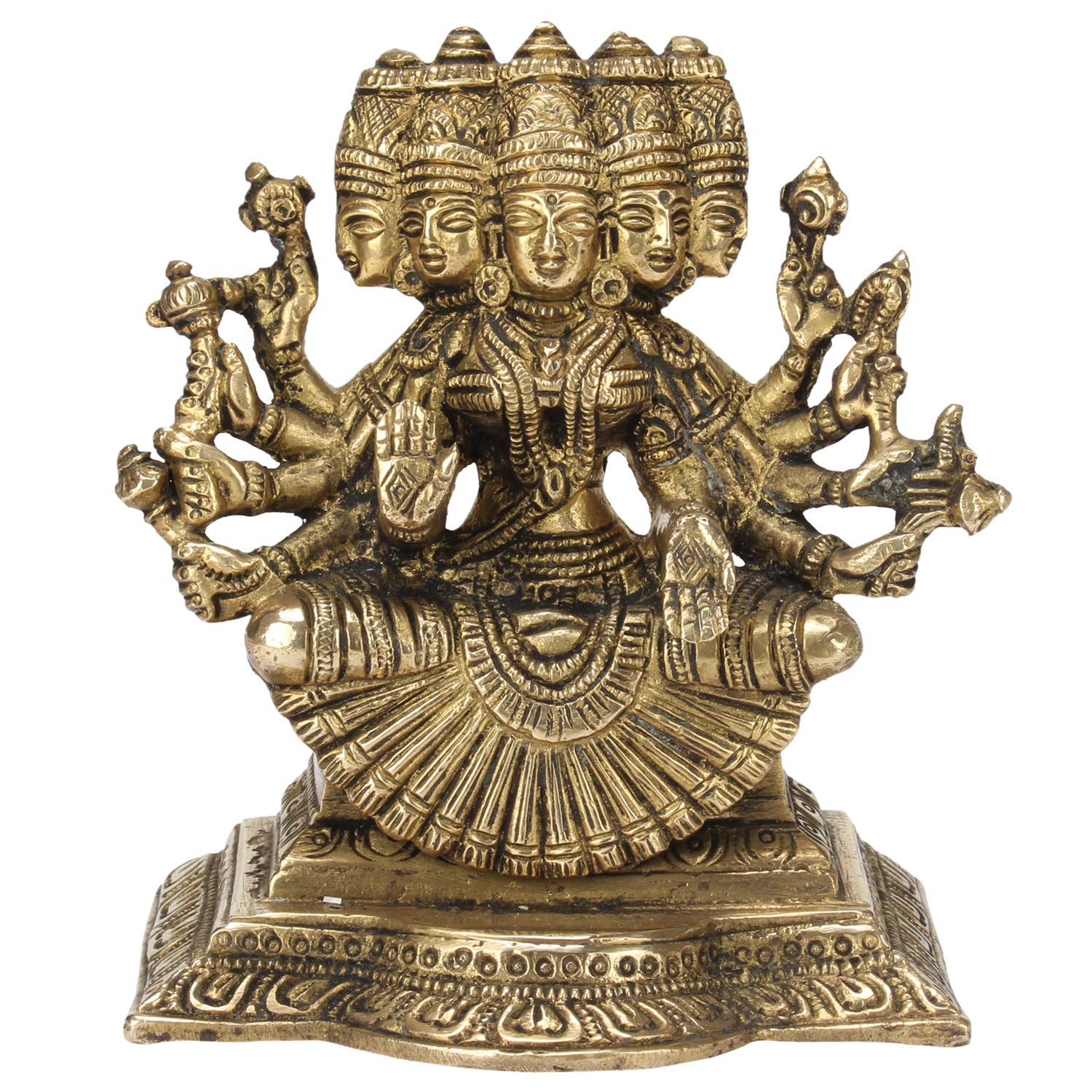 Brass Panchmukhi Gayatri MATA Devi Idol Savitri Statue, Home Decor, Savitri, Vedamata Murti,Gold, 5 Inch, 1 Piece - SvarupArt