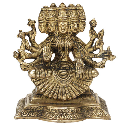 Brass Panchmukhi Gayatri MATA Devi Idol Savitri Statue, Home Decor, Savitri, Vedamata Murti,Gold, 5 Inch, 1 Piece - SvarupArt