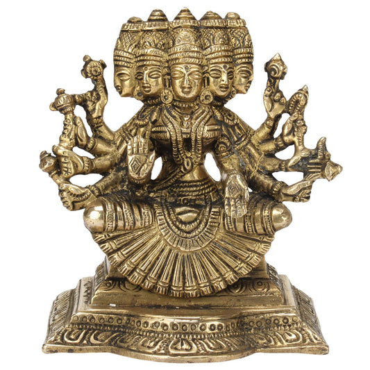Brass Panchmukhi Gayatri MATA Devi Idol Savitri Statue, Home Decor, Savitri, Vedamata Murti,Gold, 5 Inch, 1 Piece - SvarupArt