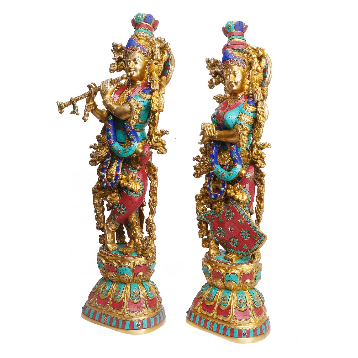 Brass Radha Krishna Murti Big Size Idol for Gift Height 29 Inch Weight 33 Kg Multicolor - SvarupArt