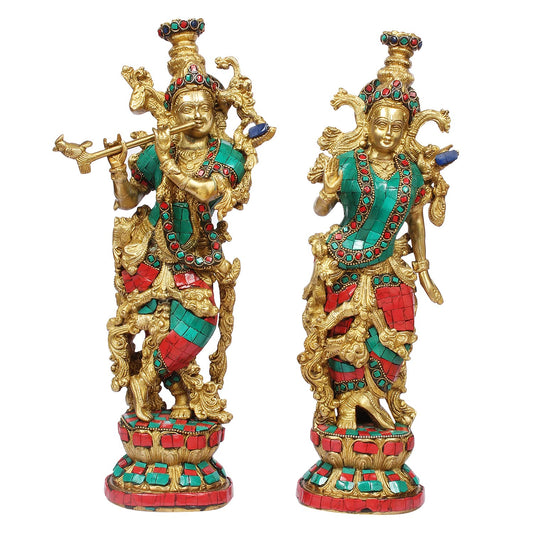 Brass Radha Krishna Murti Big Size Idol for Gift Height 14 Inch Weight 7.2 Kg Multicolor