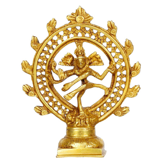 Brass Natraja Statue Idol of Lord Shiva Ji Dancing Natraj Murti for Temple Mandir Home Decor Gift 6 Inch Gold - SvarupArt