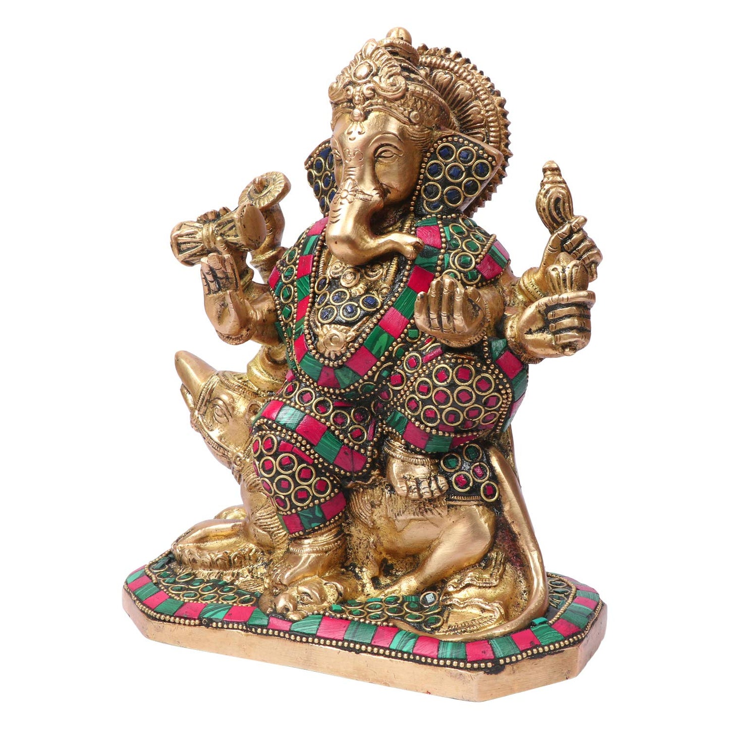 Brass Ganesha Idol for Home Decoration Ganpati Statue Murti for Gift Height 8 Inch Weight 2.7 Kg Color Brown - SvarupArt