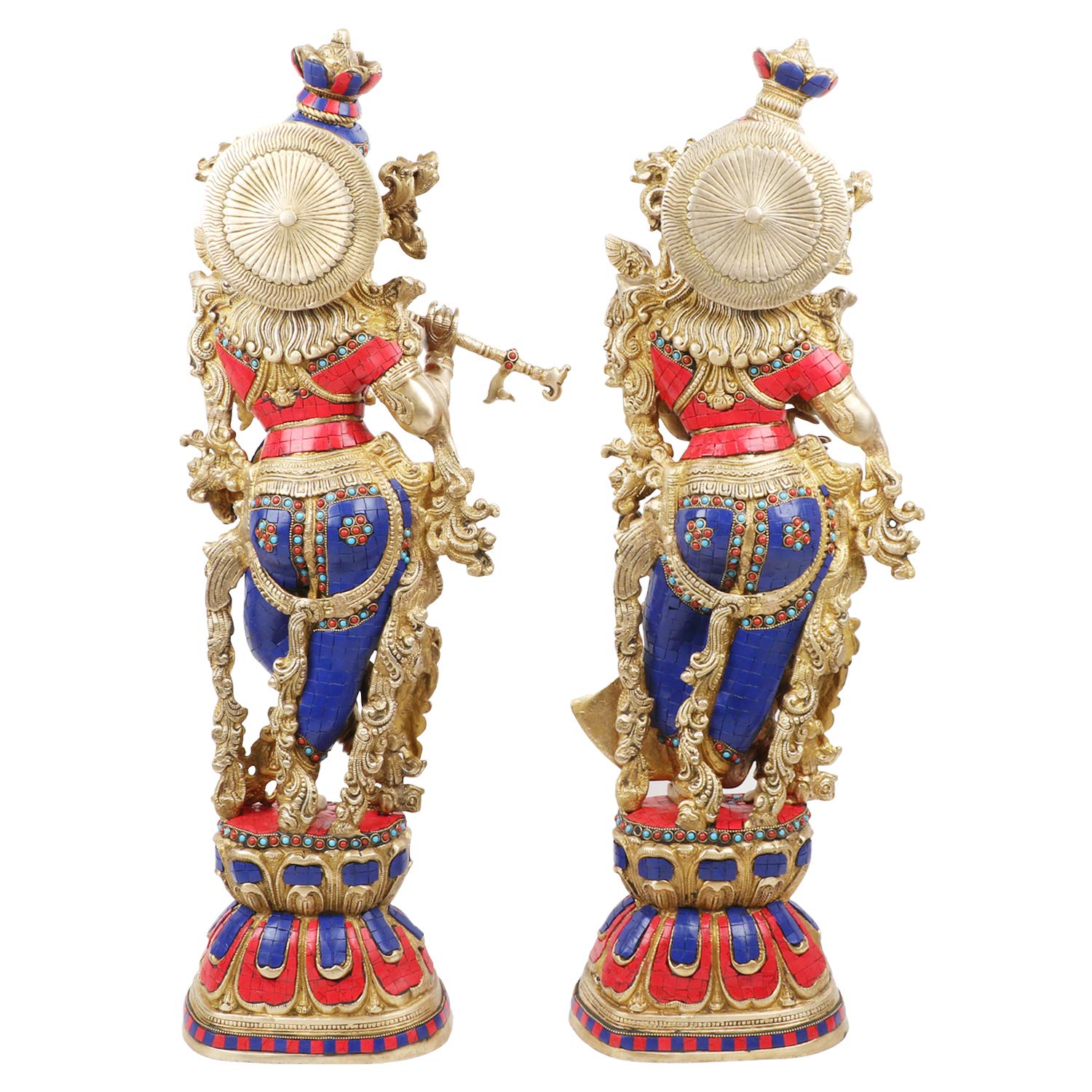 Big Brass Radha Krishna Idol Radhay Krishan Murti in Multicolor Height 29 Inch - SvarupArt