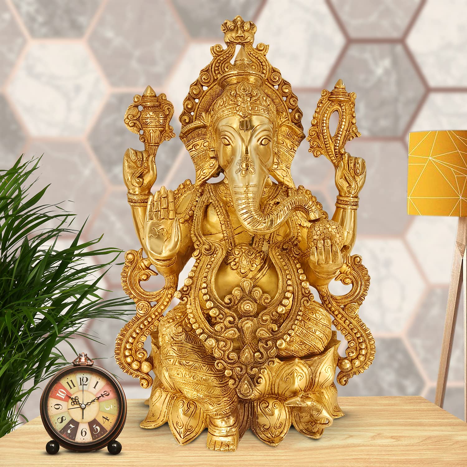 Brass Ganesha Idol for Home Decoration Ganpati Statue Murti for Gift Height 21 Inch Weight 22 Kg Color Gold - SvarupArt