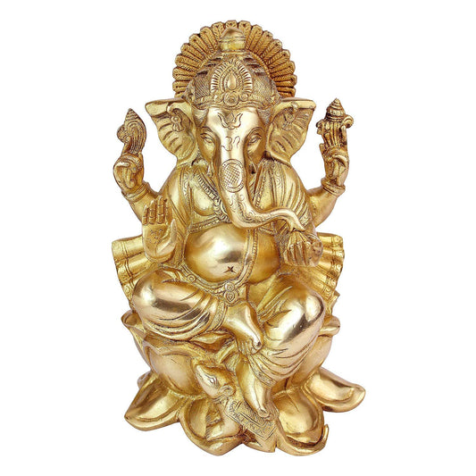 Brass Ganesha Idol for Home Decoration Ganpati Statue Murti for Gift Height 10 Inch Color Gold - SvarupArt