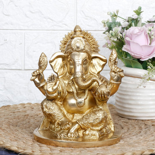 Brass Ganesh Bhagwan Idol Ganesha Statue Ganpati Murti for Home Entrance Decor Diwali Gift 7 Inch - SvarupArt