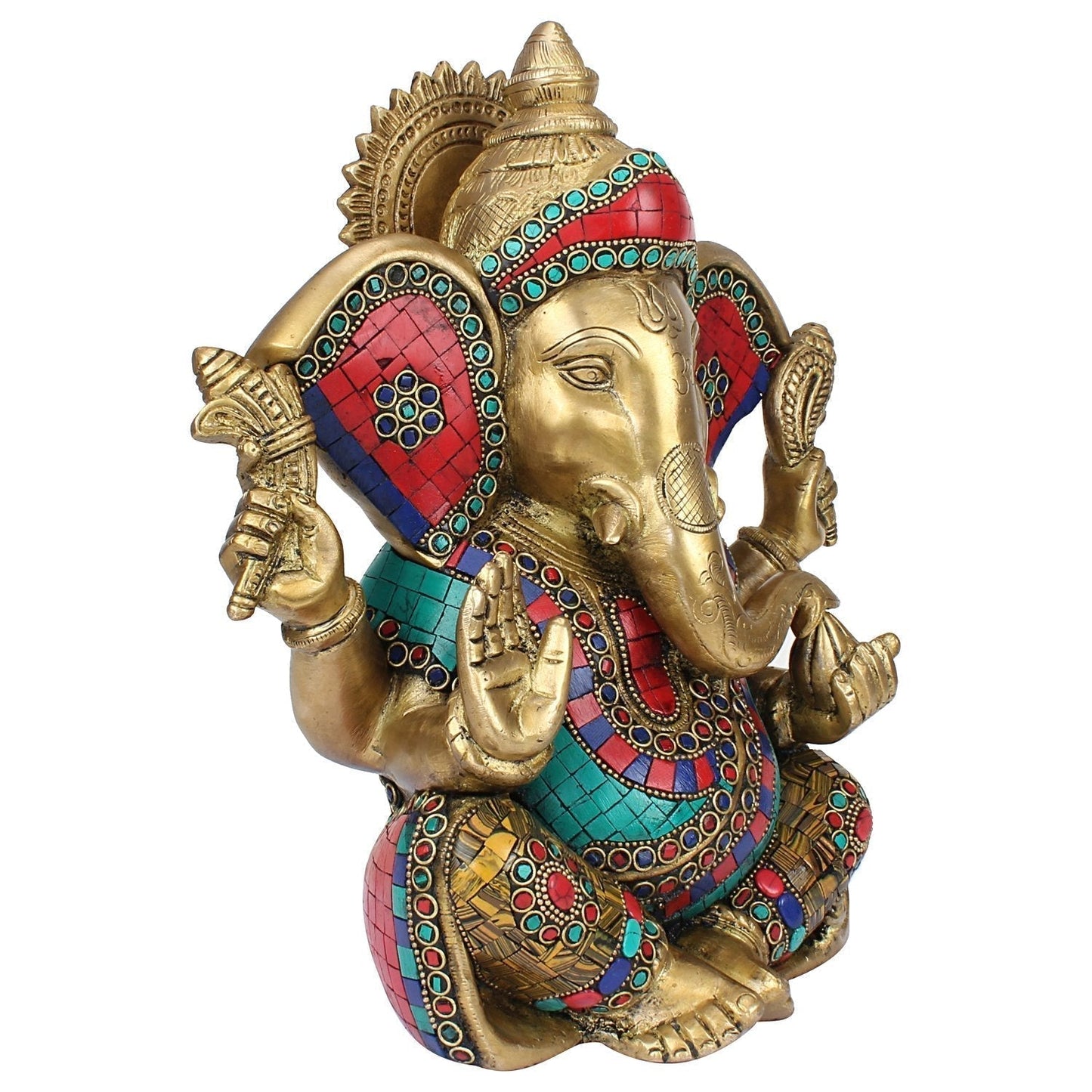 Brass Ganesha Murti Big Ear Ganesh Idol Statue Figurine for Puja Decor Gift 11 Inch Multicolor