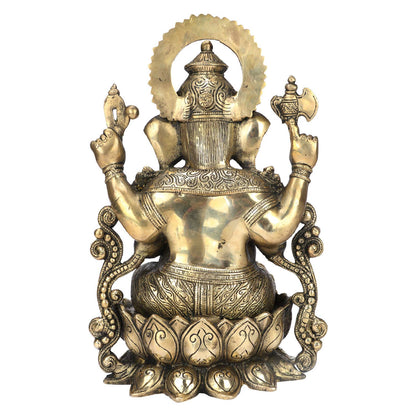 Brass Ganesha Idol for Home Decoration Ganpati Statue Murti for Gift Height 13 Inch Weight 7.5 Kg Color Gold - SvarupArt