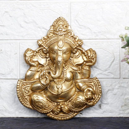 Brass Blessing Ganesha Idol Ganesh Statue Ganpati Wall Hanging Murti for Puja Home Entrance Decor Diwali Gift 8 Inch - SvarupArt