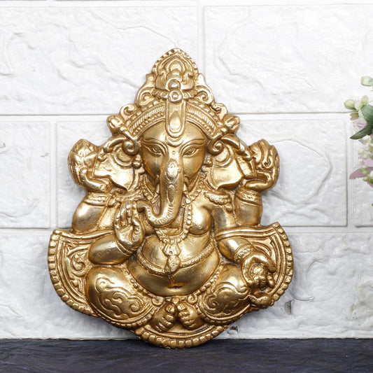 Brass Blessing Ganesha Idol Ganesh Statue Ganpati Wall Hanging Murti for Puja Home Entrance Decor Diwali Gift 8 Inch - SvarupArt
