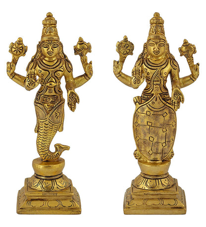 Brass Dashavatara Dasavatharam of Lord Vishnu Statues Ten Incarnations Avatars Idol Murti for Mandir Puja Temple - SvarupArt