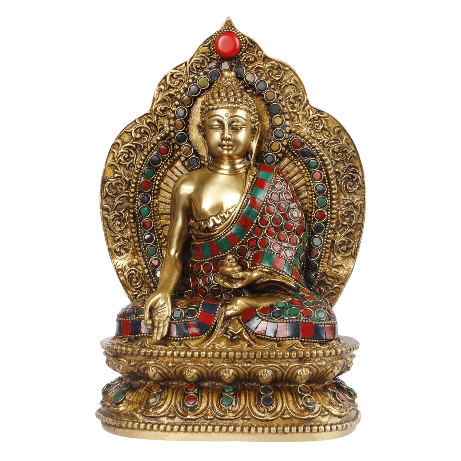 Meditating Buddha Idol in Brass for Home Decor Big Size Large Living Room Office Desk Table Outdoor Height 10.5 Inch - SvarupArt