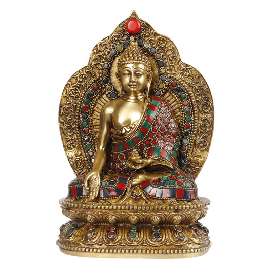 Meditating Buddha Idol in Brass for Home Decor Big Size Large Living Room Office Desk Table Outdoor Height 10.5 Inch - SvarupArt