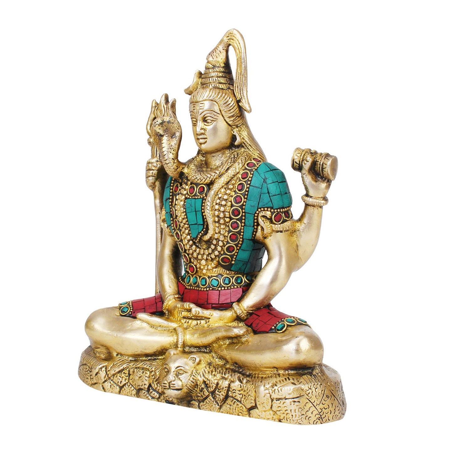 Lord Shiva Brass Blessing Bhagwan Shiv Murti with Trishul Statue Home Decor Mandir Puja 8 Inch Multicolor 1 Pcs
