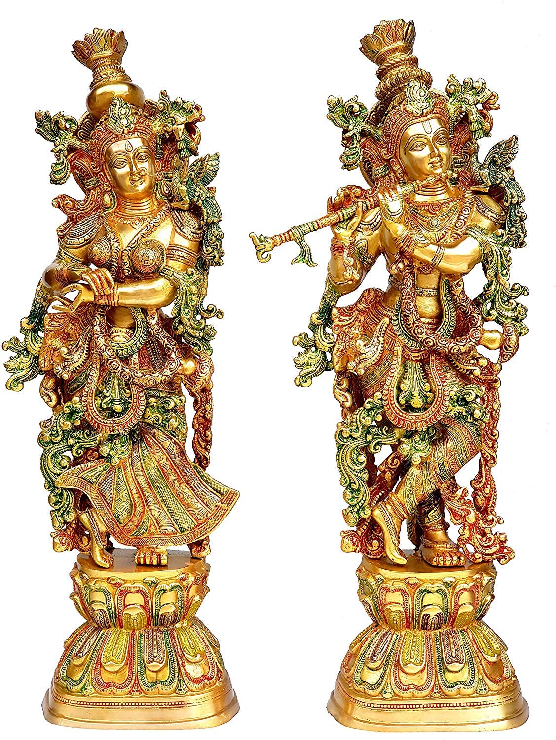 Big Brass Radha Krishna Pair Idol Radhay Krishan Murti in Multicolor Height 29 Inch - SvarupArt